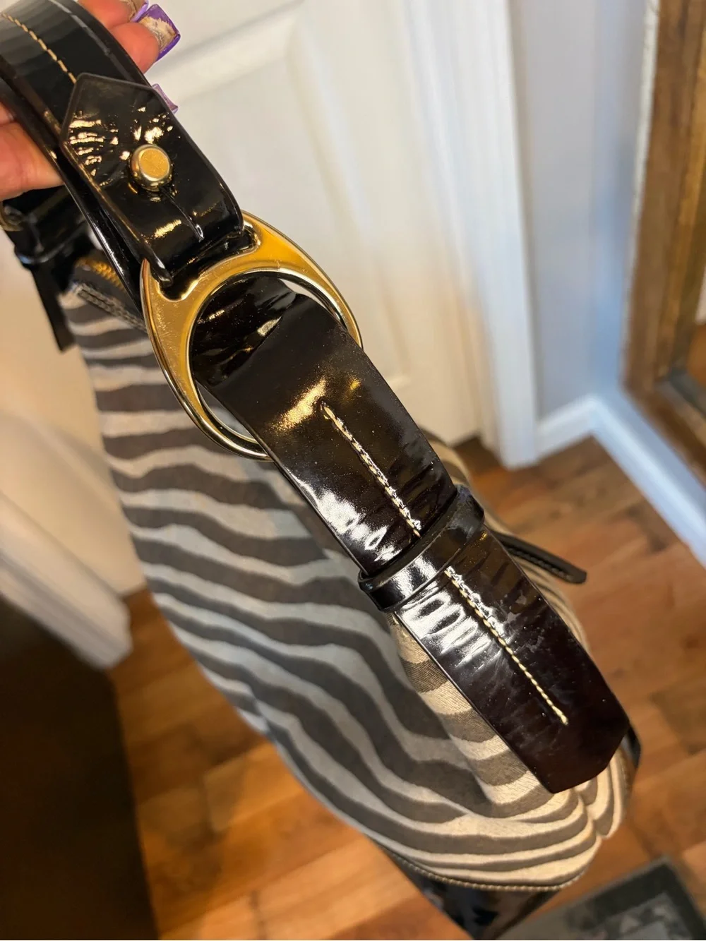 Dooney & Bourke Zebra Print Patent Hobo Bag Y2K